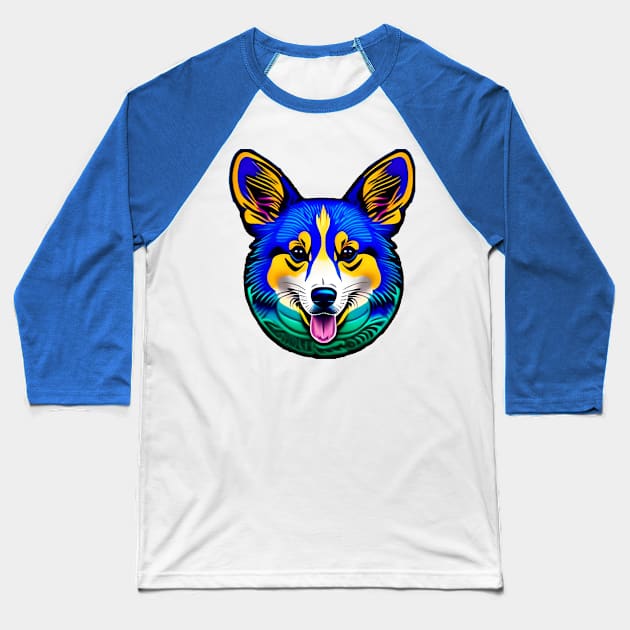 Corgi Blues Baseball T-Shirt by INLE Designs